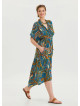 V Neck Gathered Detailed Petrol Floral Dress 4534